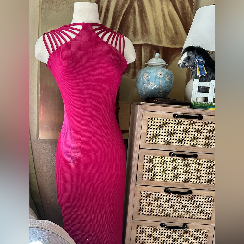 Womens Dress The Population Magenta Gwen Strappy Stretch Lined Dress Size Small